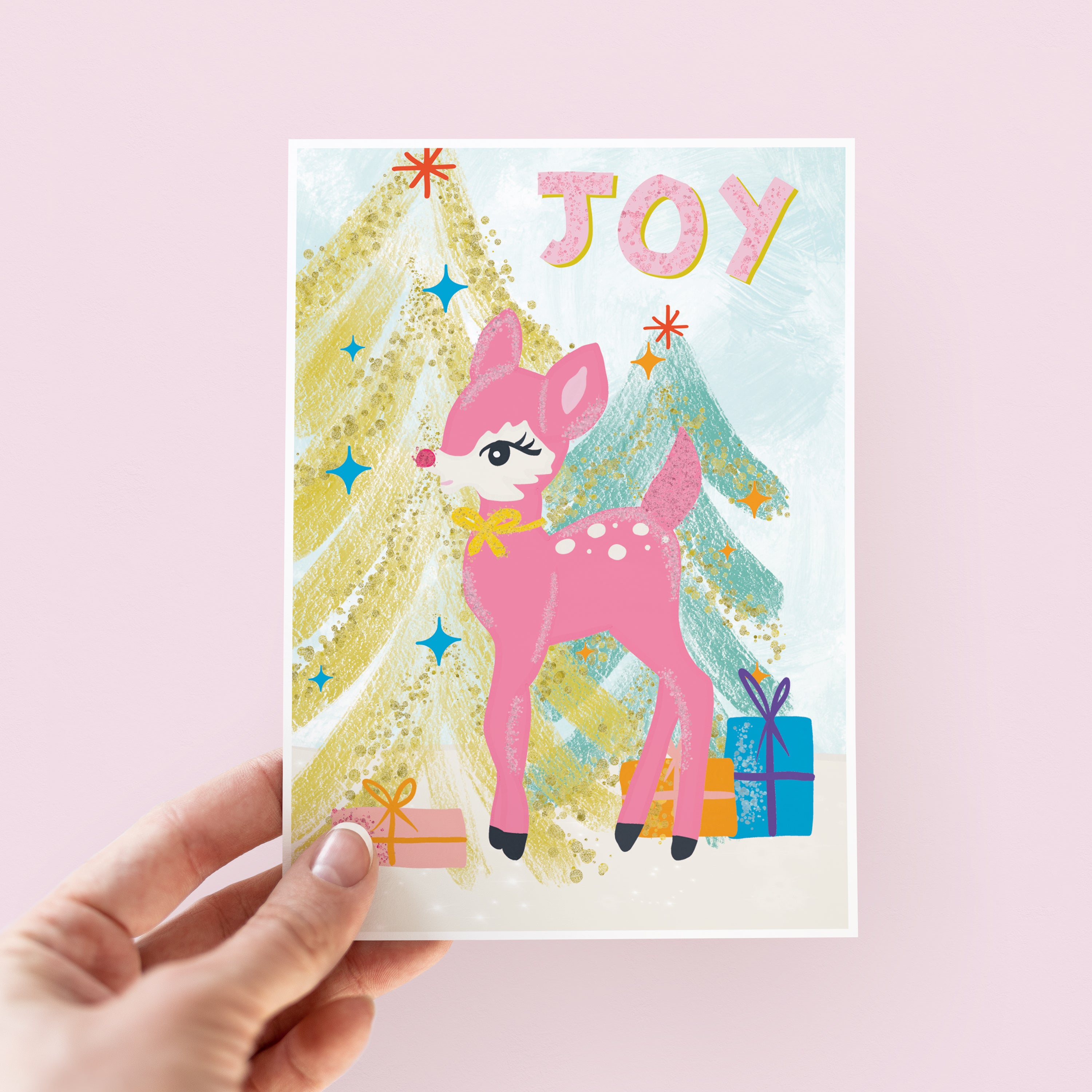 Retro Reindeer Joy Christmas Card