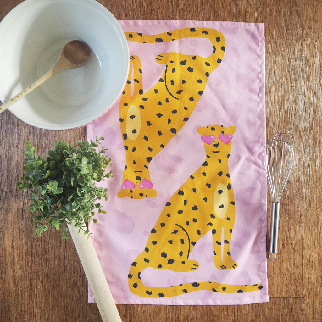 Cool Leopard Pink Tea Towel