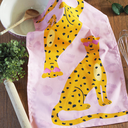 Cool Leopard Pink Tea Towel