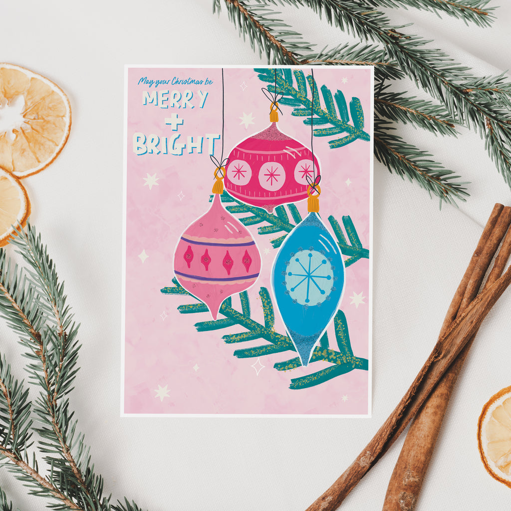 Retro Baubles Christmas Card