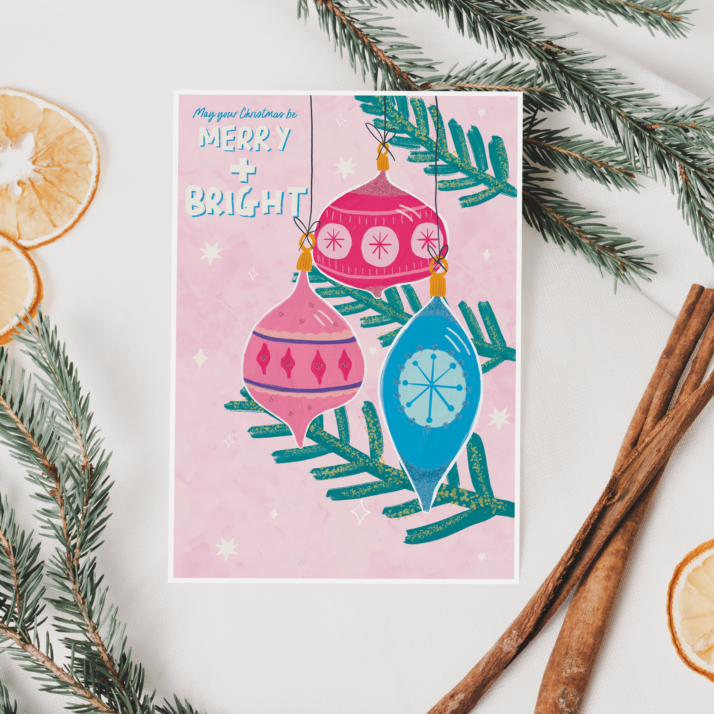 Retro Baubles Christmas Card