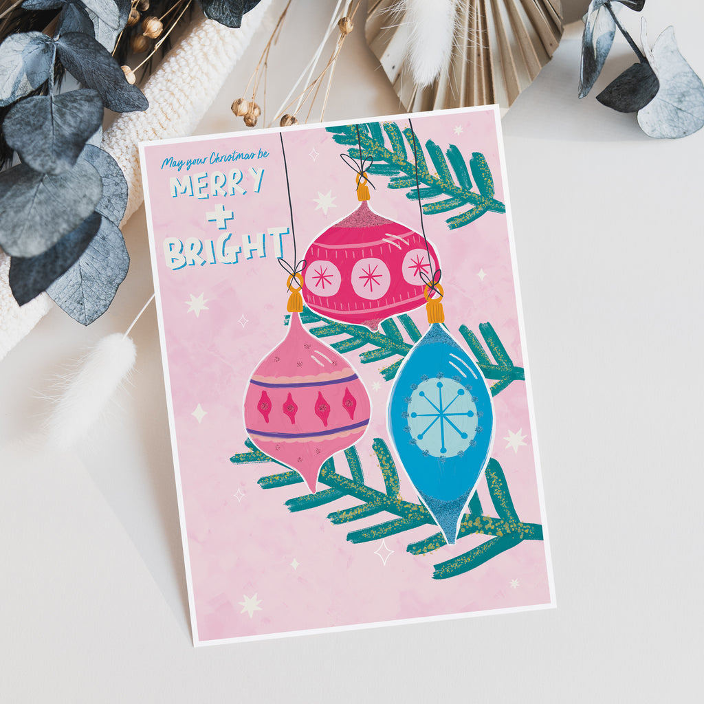 Retro Baubles Christmas Card