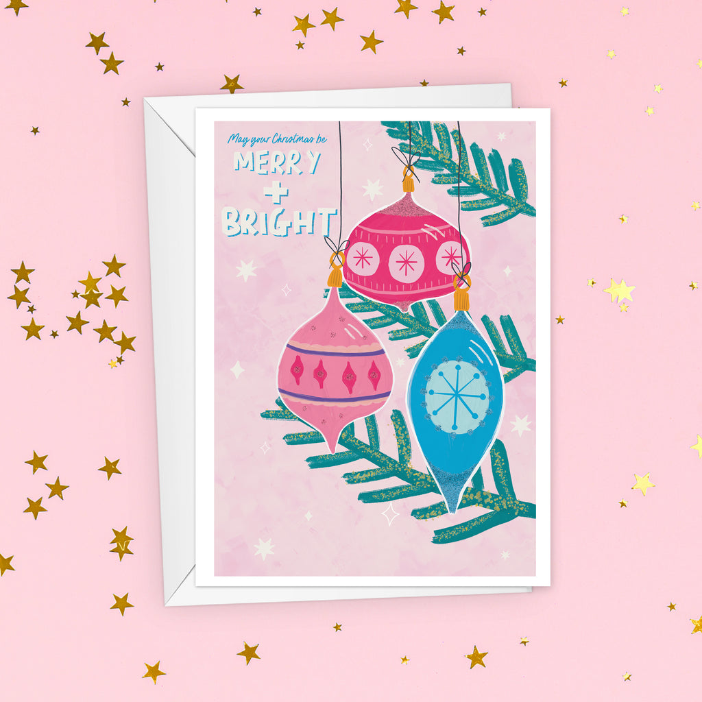 Retro Baubles Christmas Card