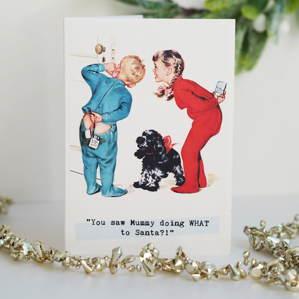 Mummy Doing What To Santa Funny Vintage Christmas Card