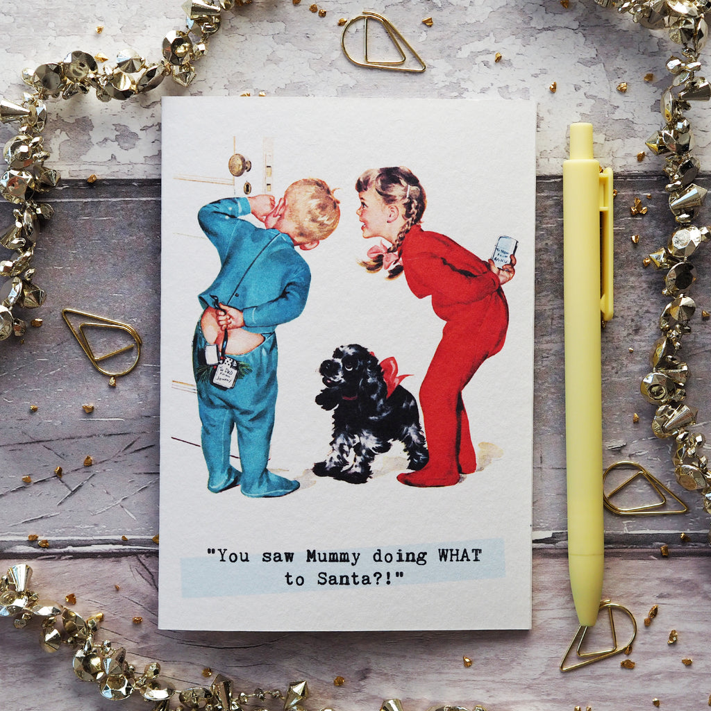 Mummy Doing What To Santa Funny Vintage Christmas Card