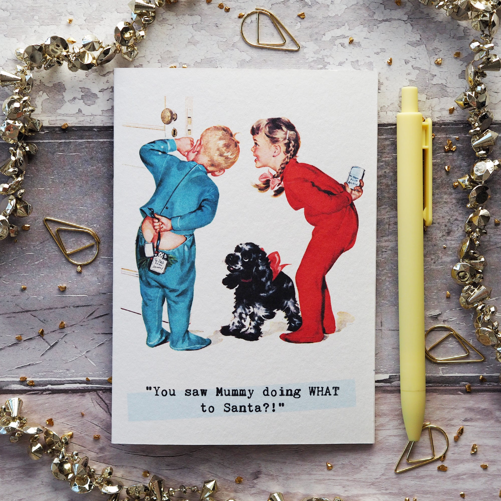 Mummy Doing What To Santa Funny Vintage Christmas Card