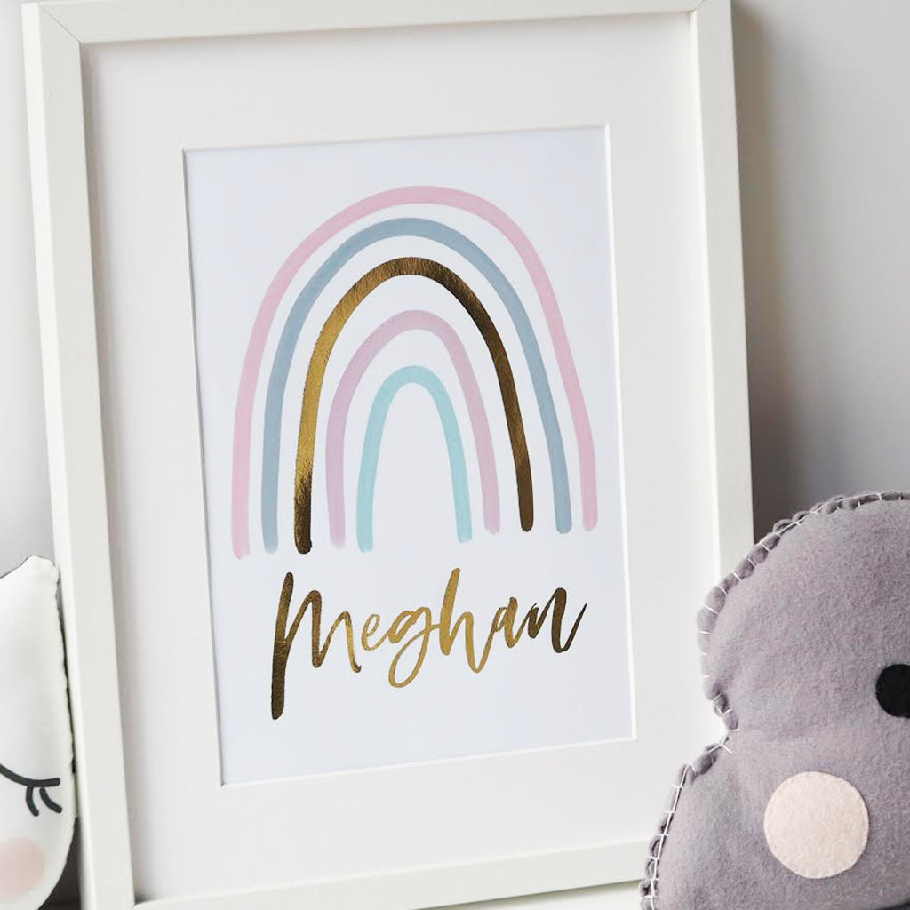 Gold Foil Personalised Rainbow Print - Rainbow Print - Nursery Print - Gold Foil Print