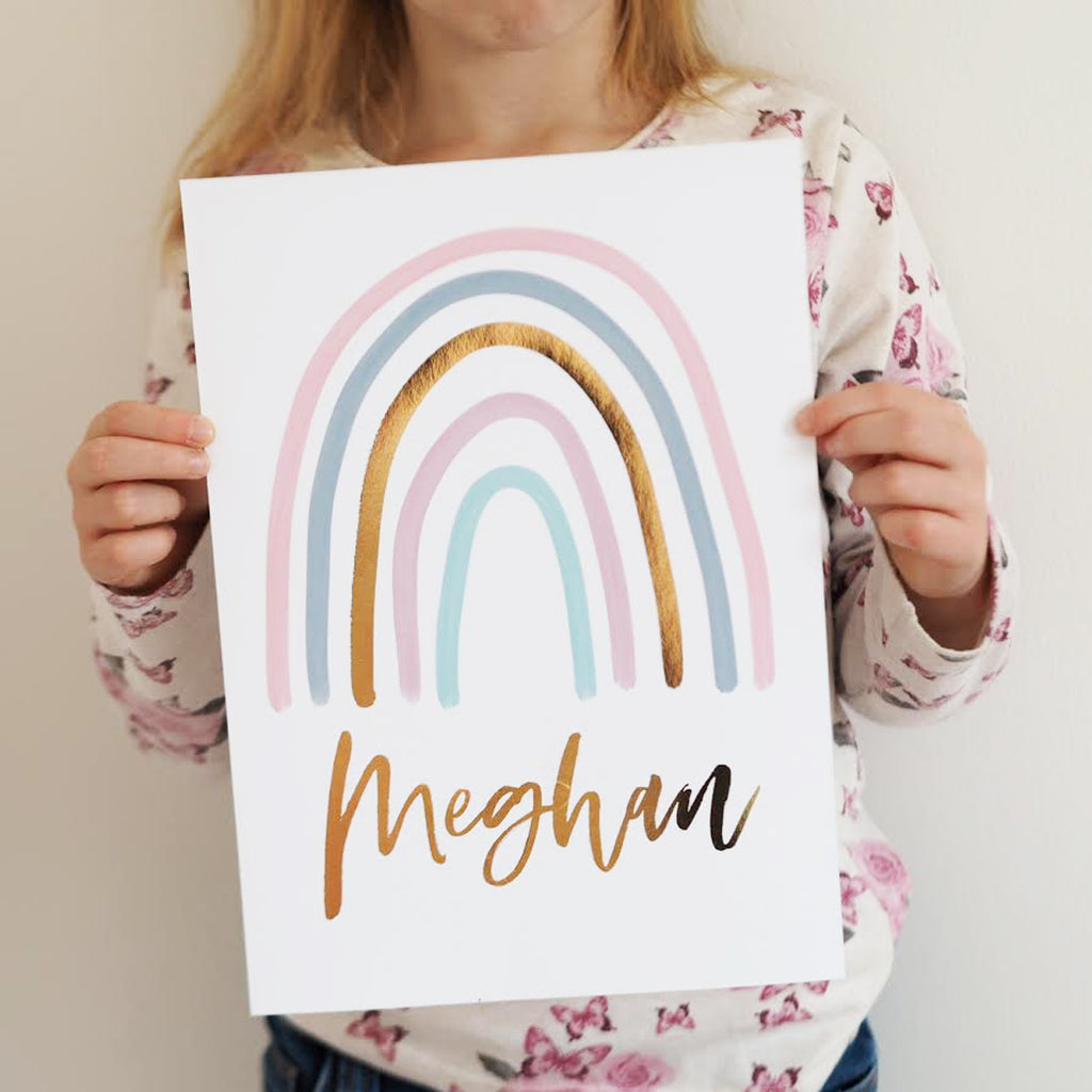 Gold Foil Personalised Rainbow Print - Rainbow Print - Nursery Print - Gold Foil Print