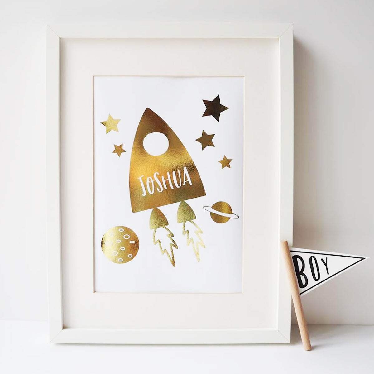 Gold Foil Personalised Rocket Print