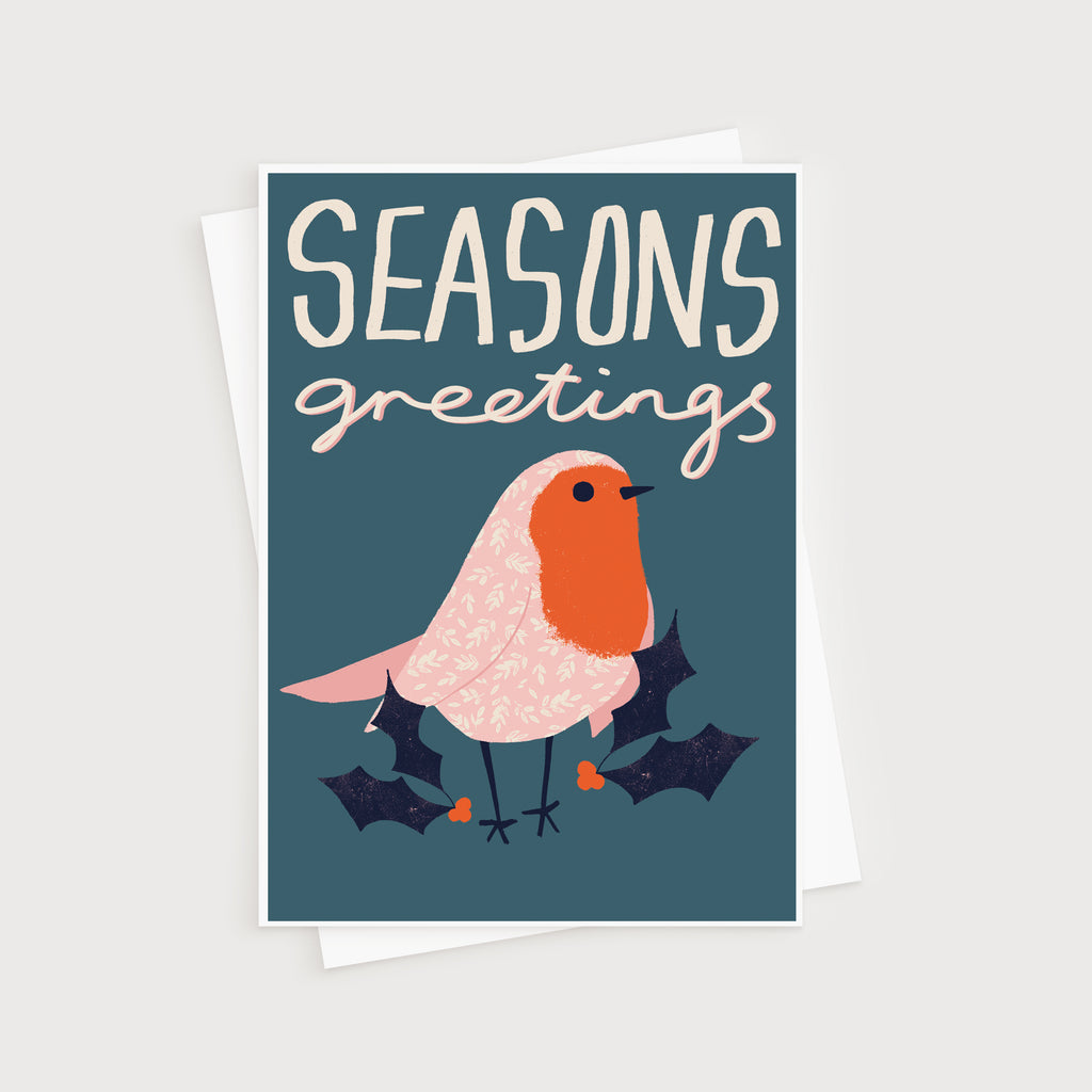 Seasons Greetings Robin Christmas Card