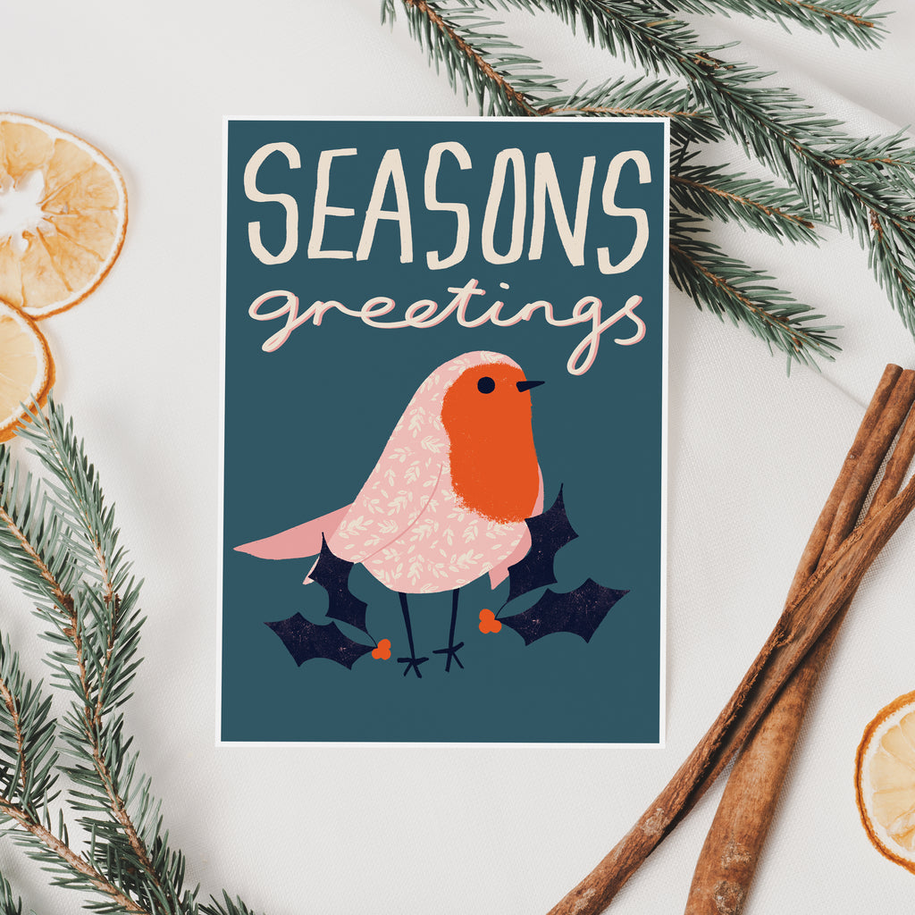 Seasons Greetings Robin Christmas Card