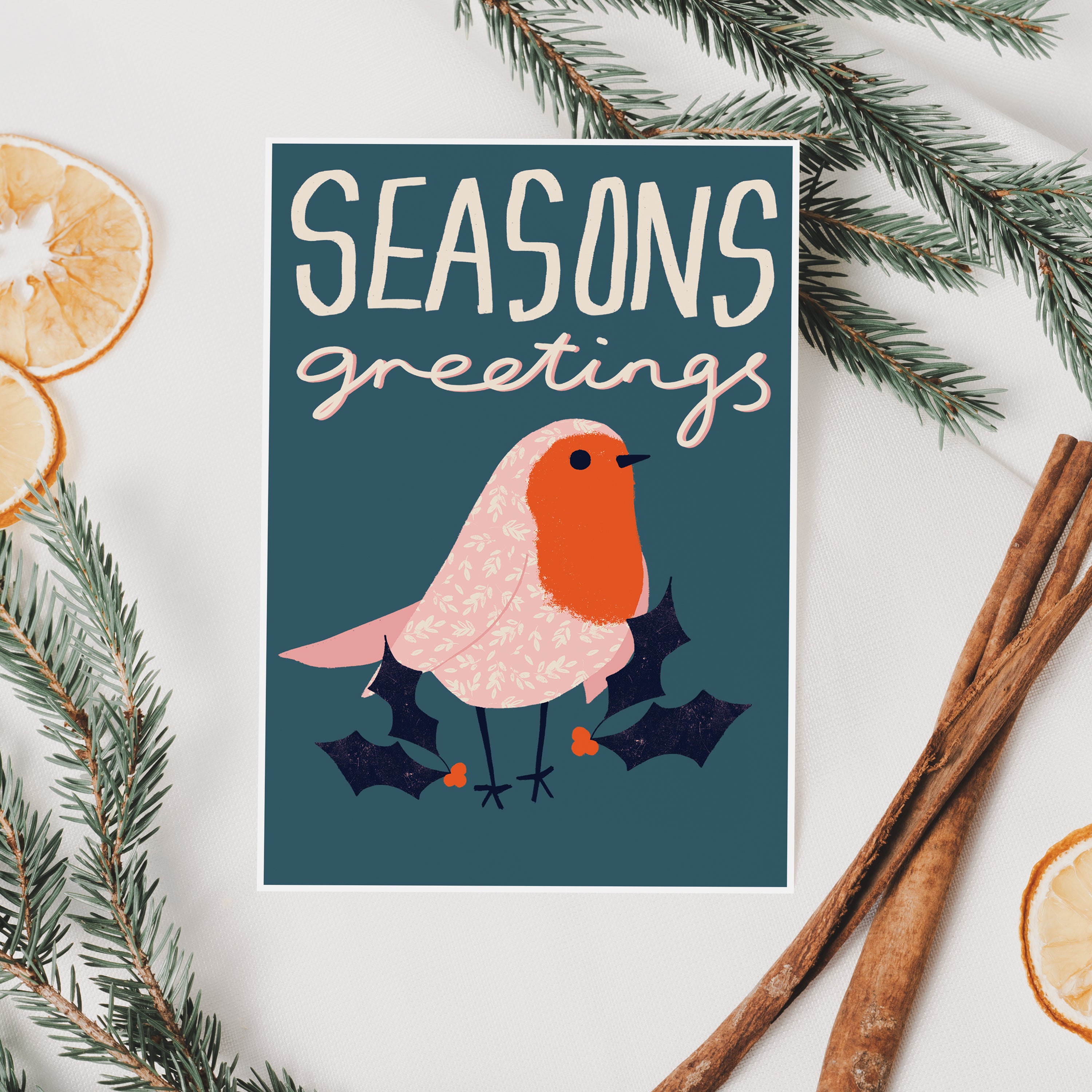 Seasons Greetings Robin Christmas Card