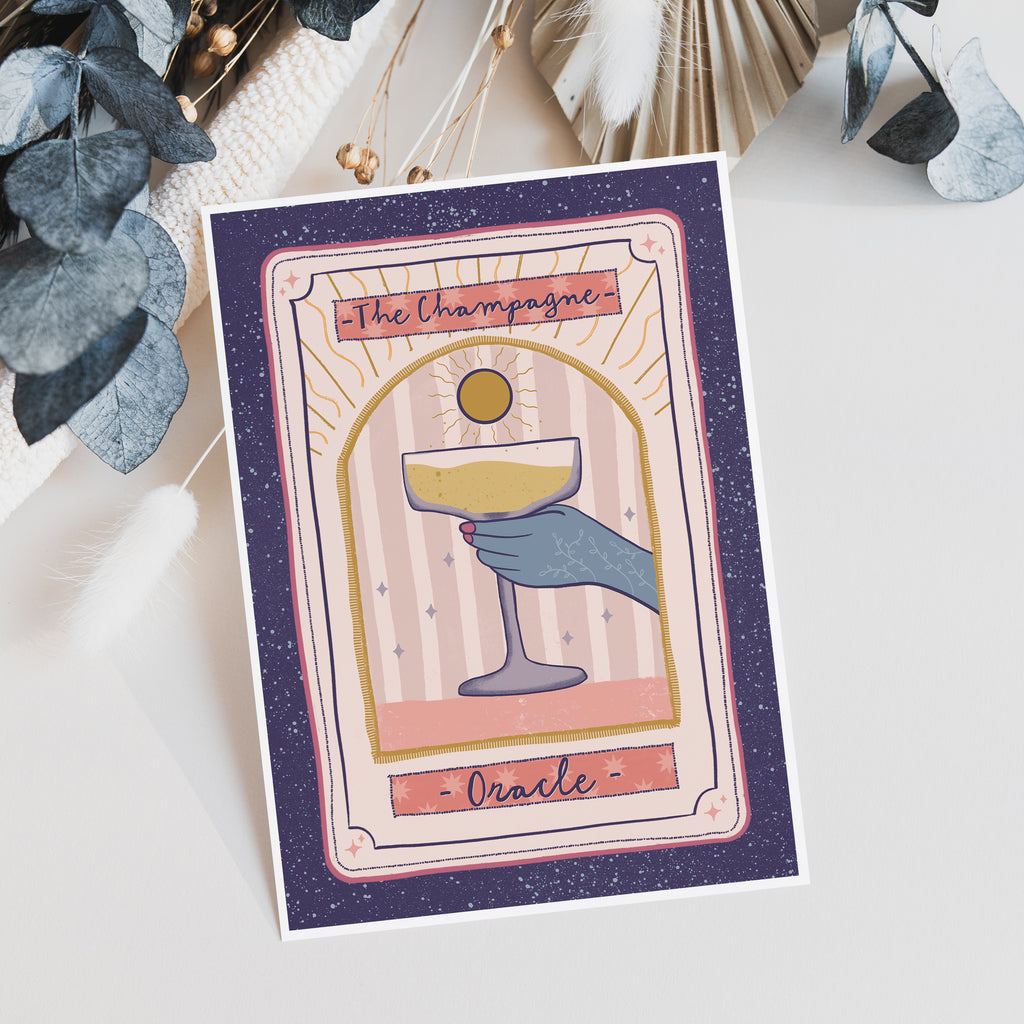 The Champagne Oracle Tarot Style Birthday Card